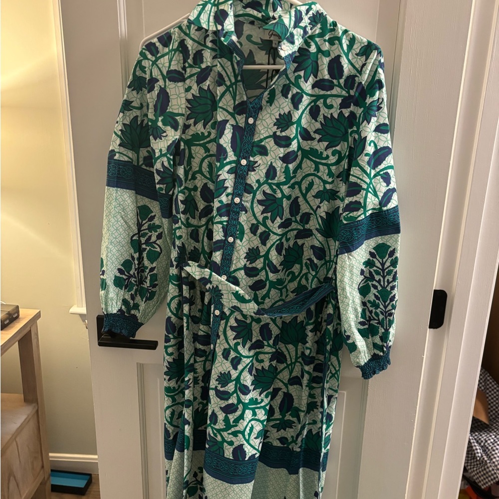 Floral Green and Blue Button-Up Dress